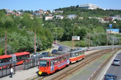 Straßenbahn Bratislava Tram CKD Tatra T6 an der Haltestelle Botanicka zahrada